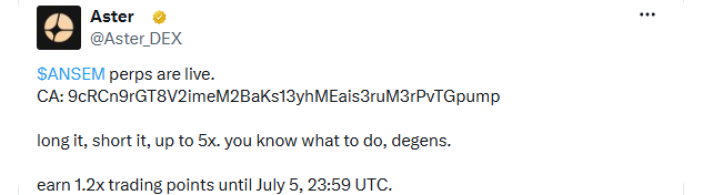 ANSEM Perpetual Listing on Aster