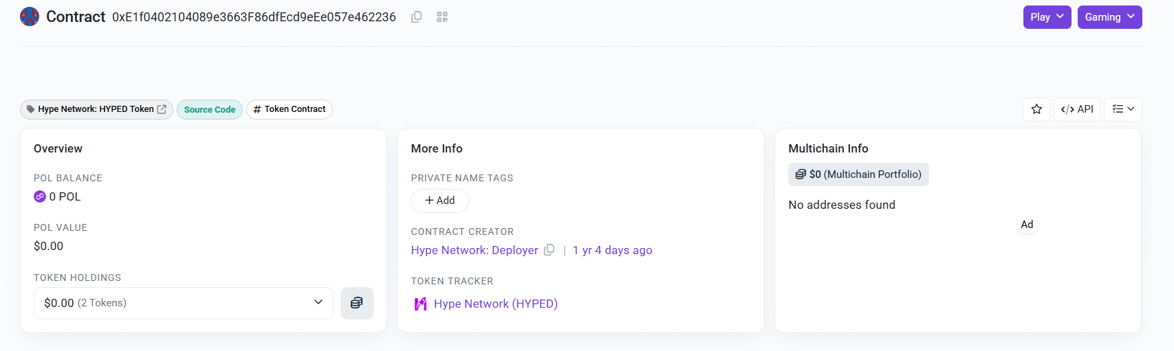 Polygonscan token page
