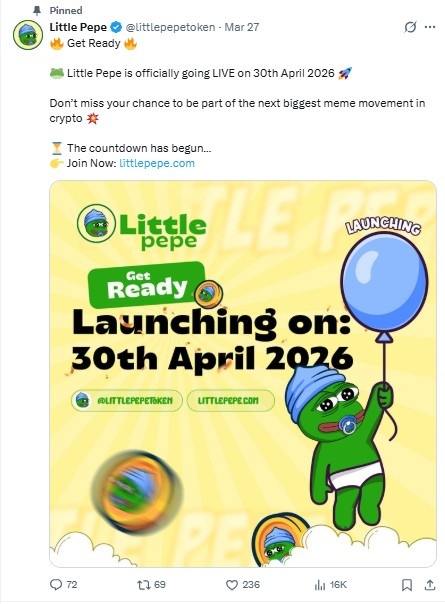 Little Pepe launch date April 30 2026 LILPEPE meme coin banner