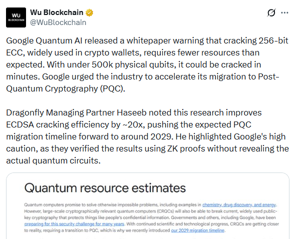 Google Quantum Warning whitepaper on crypto wallet risk