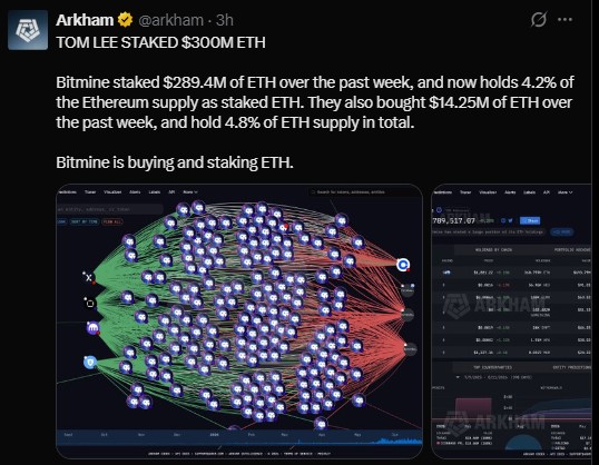 Bitmine total staked ETH holdings to 4.2%