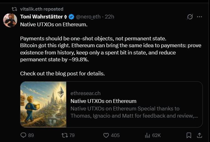 Ethereum Researchers Propose Native UTXOs to Cut Permanent State Ethereum Researchers Propose Native UTXOs to Cut Permanent State