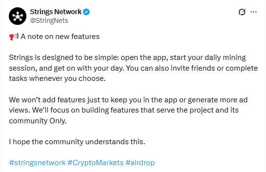 Strings Network news new features mining verification Strings Network news new features mining verification