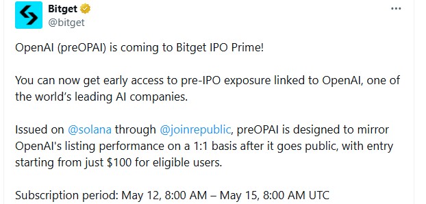 Bitget OpenAI IPO Prime offering