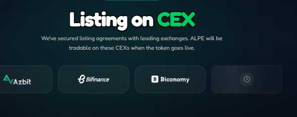 AlphaPepe confirmed CEX listing partners Azbit, Bifinance, and Biconomy