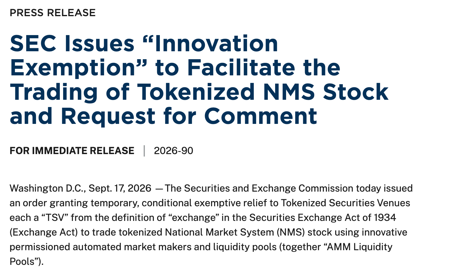 SEC Official press Release SEC Official press Release
