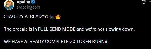 Official X Post about token burn Official X Post about token burn