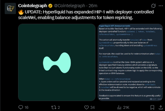 Latest hyperliquid news on x