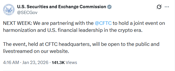 SEC CFTC event set for 27 jan 2026