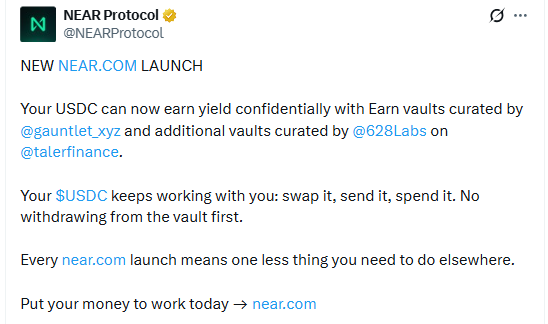 near.com Launches Earn Vaults for USDC near.com Launches Earn Vaults for USDC