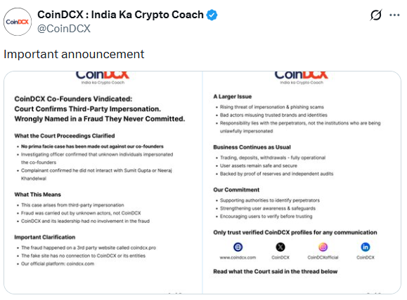 official coindcx announcement