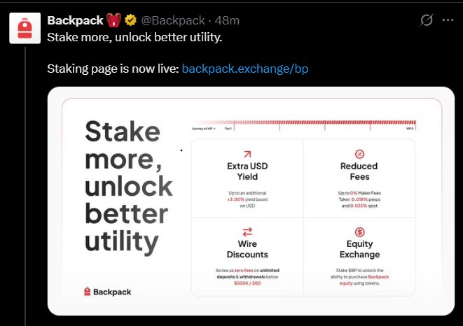 Backpack Exchange News: Staking Page Live Backpack Exchange News: Staking Page Live
