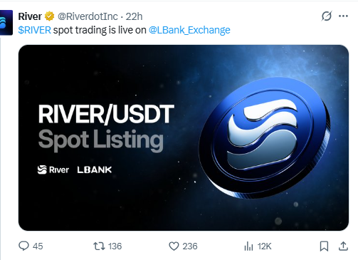RIVER spot trading listing on LBank Exchange