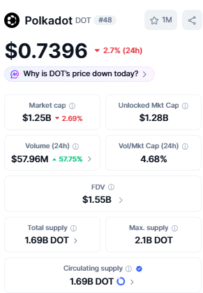  Polkadot price today with market data