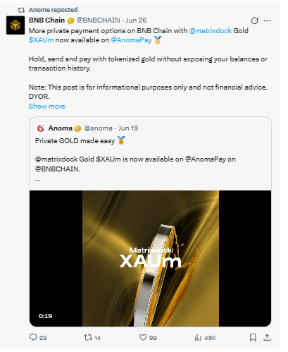 Posted on X by BNB Chain