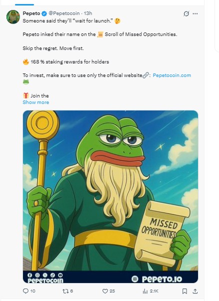 Pepeto offiical tweet on x