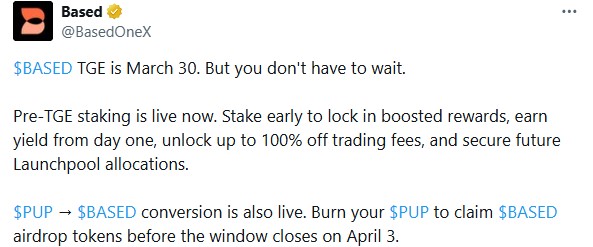 BASED1 token TGE Date Out