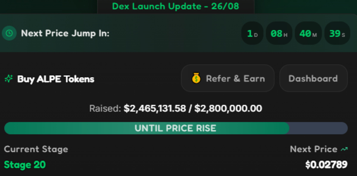 Official Presale dashboard showing live presale details