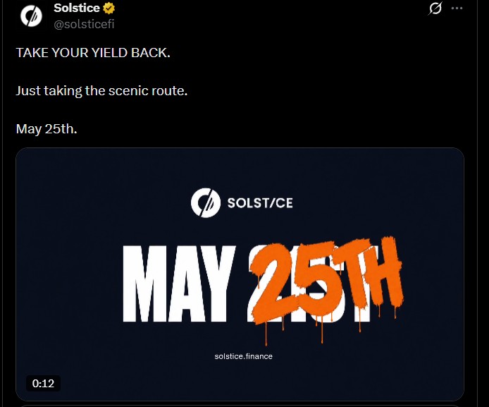Solstice Finance token Launch Date