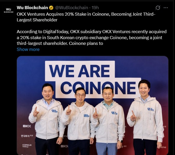 OKX Ventures Buys Into South Korea Coinone OKX Ventures Buys Into South Korea Coinone