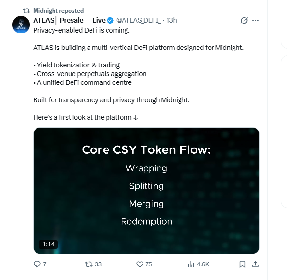 ATLAS DeFi platform preview building on Midnight Network ecosystem