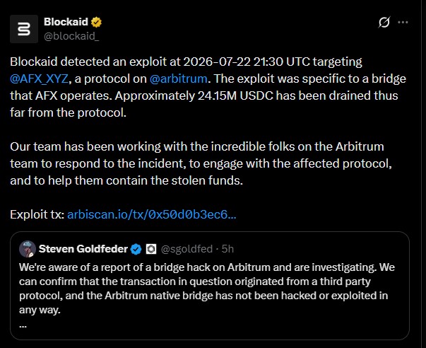 AFX Bridge Exploit Drains AFX Bridge Exploit Drains