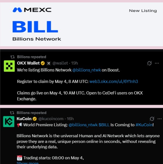 Billions Exchange Listings Today
