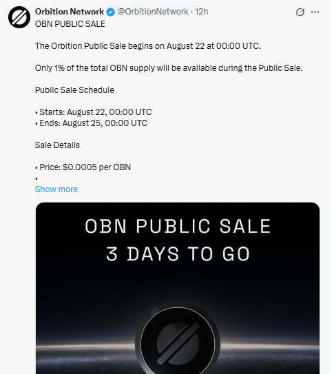 Orbition Network OBN public sale