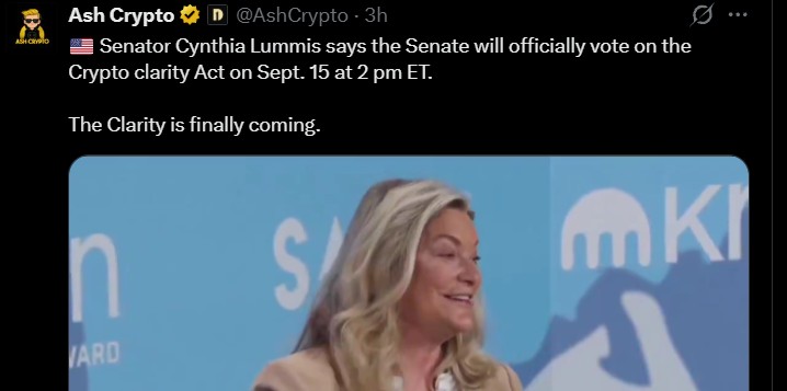 CLARITY Act News: Senate Sets September 15 Vote at 2 PM ET