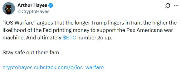 Arthur hayes bitcoin prediction amids iran war