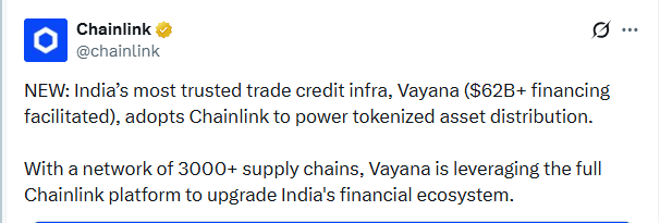 chainlink official partnership announcement on X 