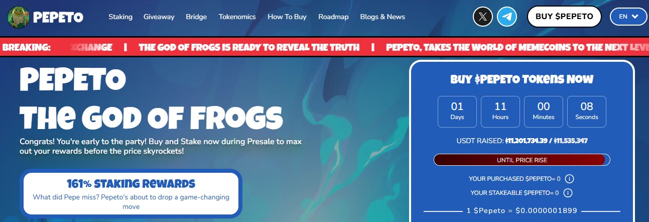 Official Pepeto presale dashboard