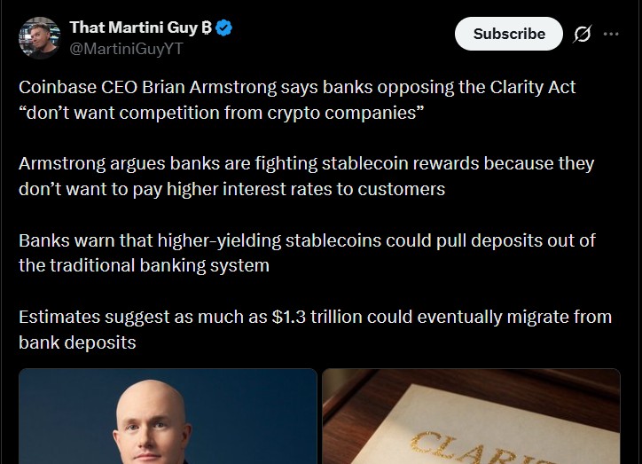 Brian Armstrong Says Banks Are Fighting Stablecoin Rewards Brian Armstrong Says Banks Are Fighting Stablecoin Rewards