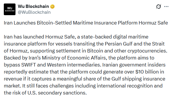 Iran launches Bitcoin insurance platform Hormuz safe 