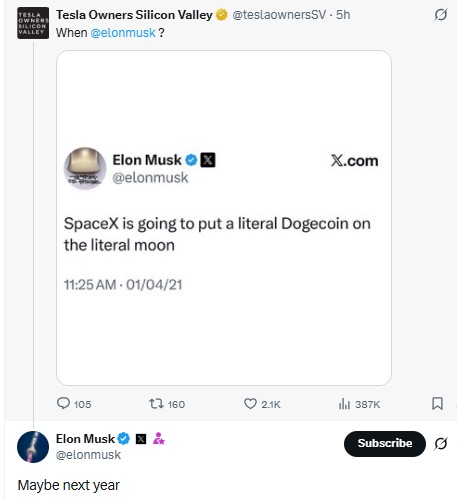 Elon musk dogecoin moon mission