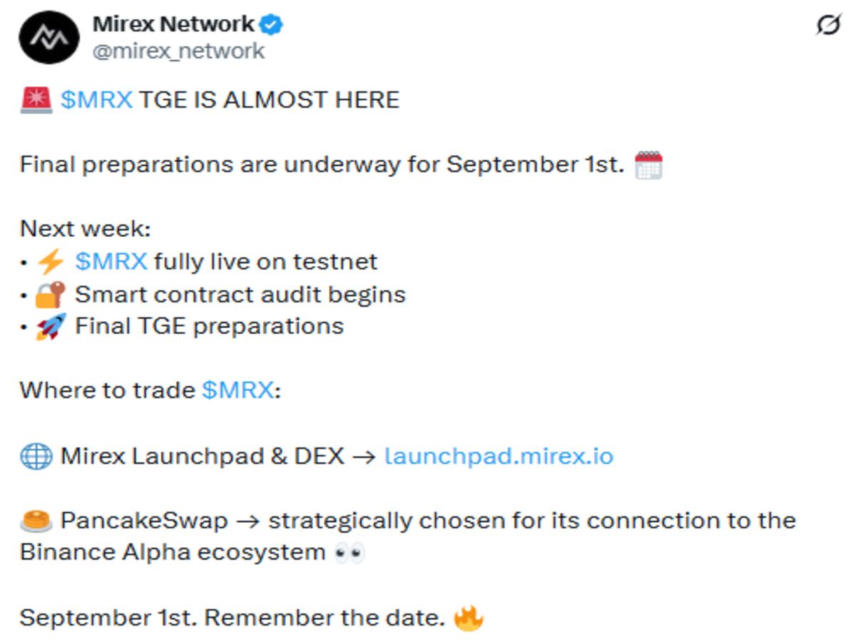 Official Mirex Network X Post showing multiple updates