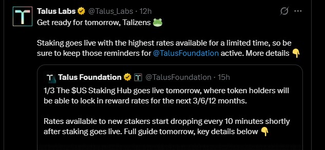 Talus $US Listing and Staking Talus $US Listing and Staking