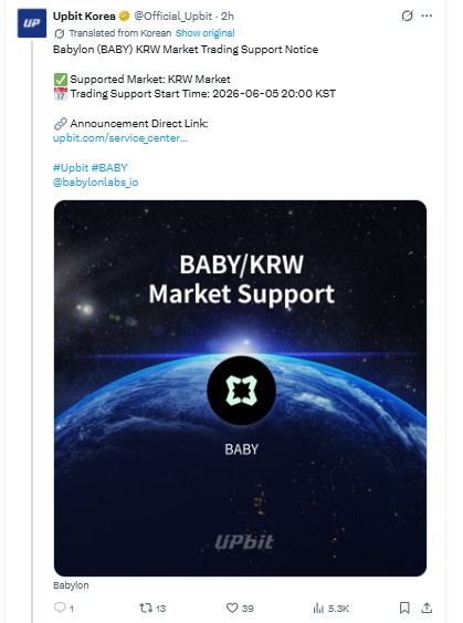 Post on X by Upbit Korea