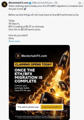 Token claiming opens today once the ETH/BFX migration is complete Token claiming opens today once the ETH/BFX migration is complete