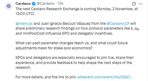 per the Cardano X post per the Cardano X post