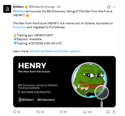 Bitmart official tweet on henry