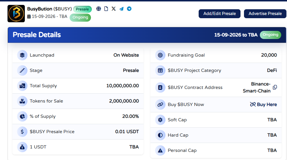 BusyBution Presale BusyBution Presale