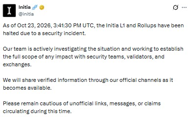 Initia Announce About the L1 and Rollup Halt