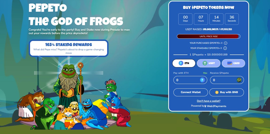 The Pepeto dashboard shows The Pepeto dashboard shows