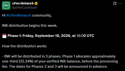 INK Network News official cPen Network X post