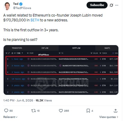 Post on x joseph lubin moves $170m ETH Post on x joseph lubin moves $170m ETH