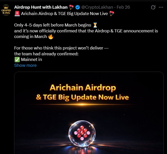 Arichain Listing date and TGE