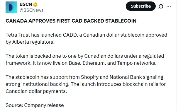 Canada Approves First CAD Backed Stablecoin