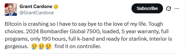 Grant Cordone Sold his private jet due to bitcoin crash