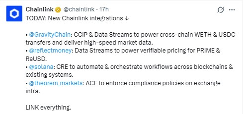 An official Chainlink X update 